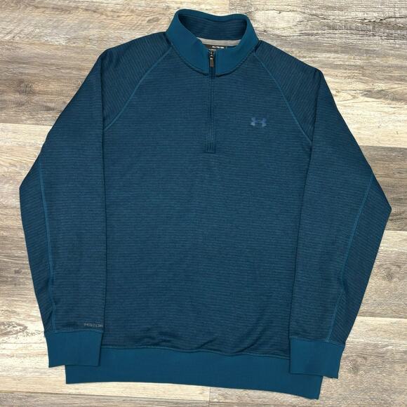 Under Armour UA Storm Fleece Teal Mens XL Loose Fit Cold Gear 1/4 Zip Shirt EUC - Picture 2 of 7